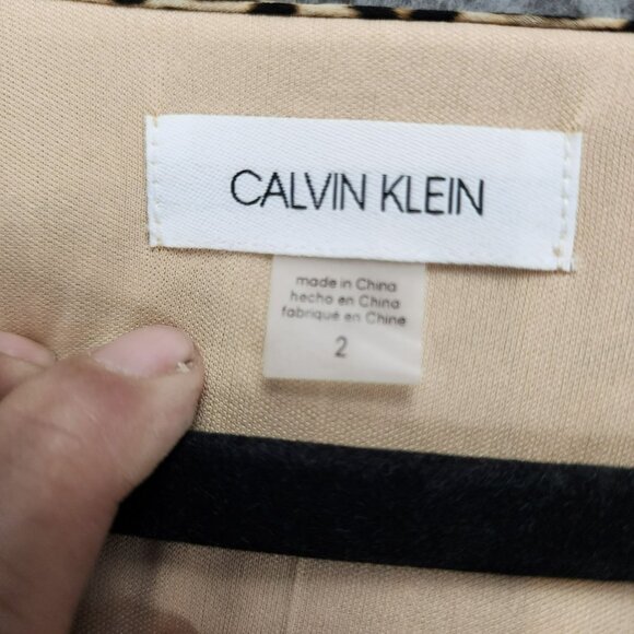 Calvin Klein Dress Womens 2 Leopard Print Long Sleeve Knee Length Ruffled NWT - Picture 3 of 13